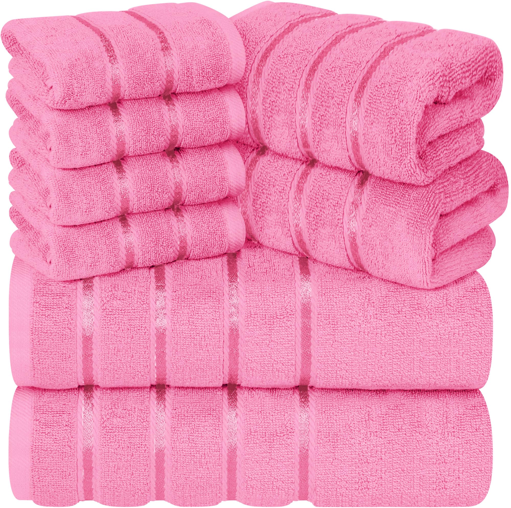 YRALY 8-piece towel set bath towels in soft pink for daily use.