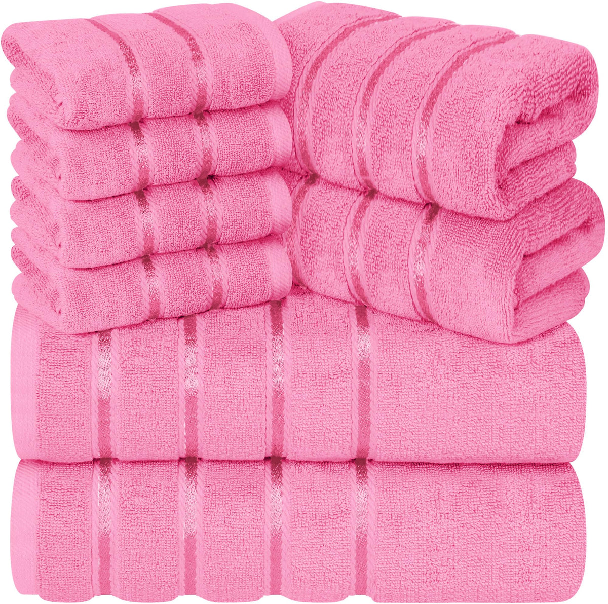 YRALY 8-piece towel set bath towels in soft pink for daily use.