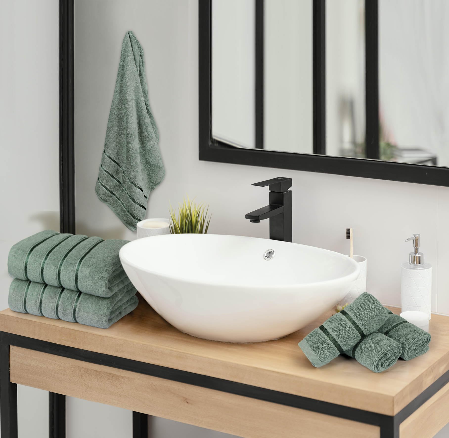 YRALY luxury washcloth-13x13 sage green for gentle cleansing.