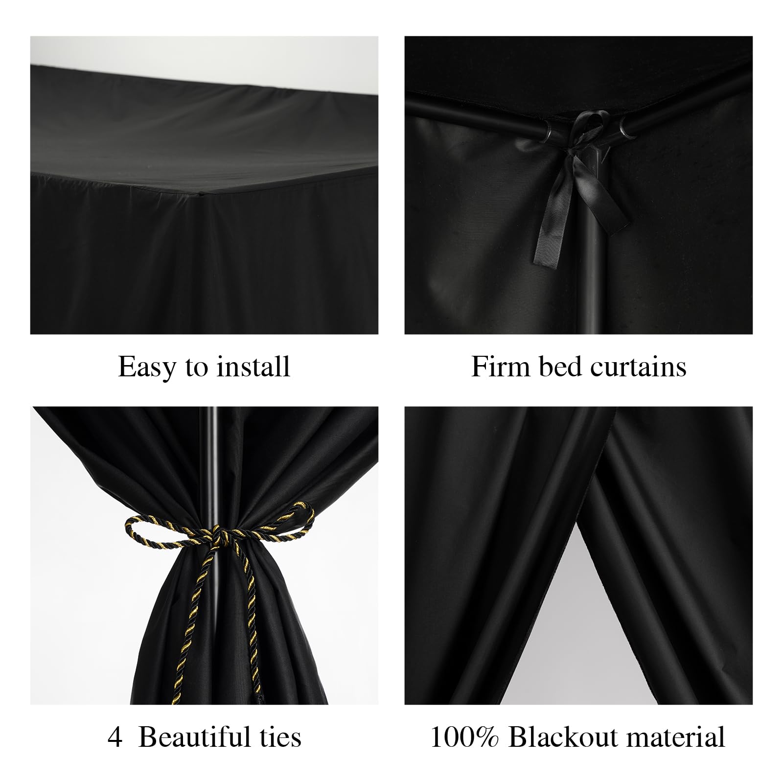 YRDKB four-opening curtains fit four-poster frames and enhance romantic bedroom ambience.