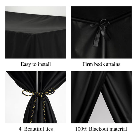 YRDKB four-opening curtains fit four-poster frames and enhance romantic bedroom ambience.