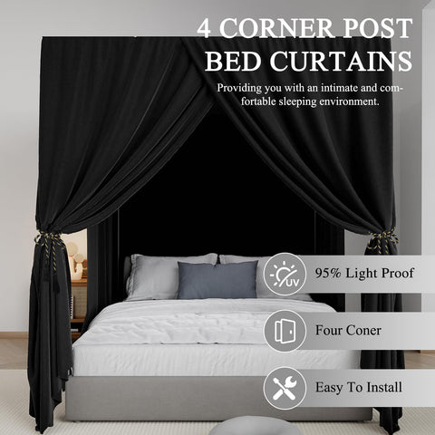 YRDKB queen-size canopy curtains suit most queen beds with simple setup.