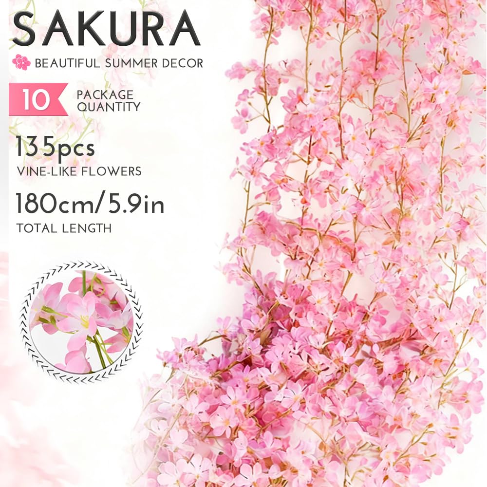 YRIOWMI cherry blossom garland hung over an arch for events