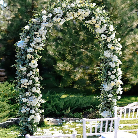 YRIOWMI rose garland draped on wall as wedding backdrop for photogenic scenes.