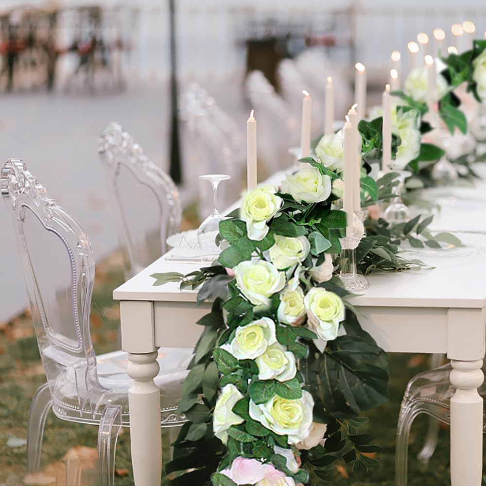 YRIOWMI rose vine arranged on a table adds elegant decor and ambiance.