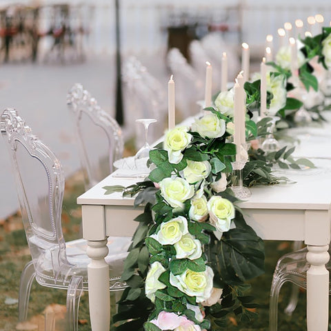 YRIOWMI rose vine arranged on a table adds elegant decor and ambiance.
