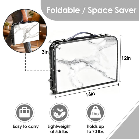 Yriuat folding TV tray includes mesh storage and hooks for organization