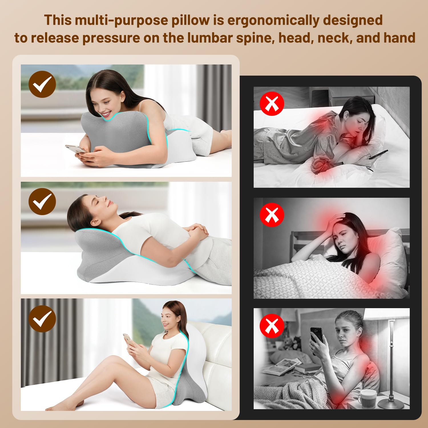 YRuiSofut wedge pillow shows ergonomic design aligning spine while seated.