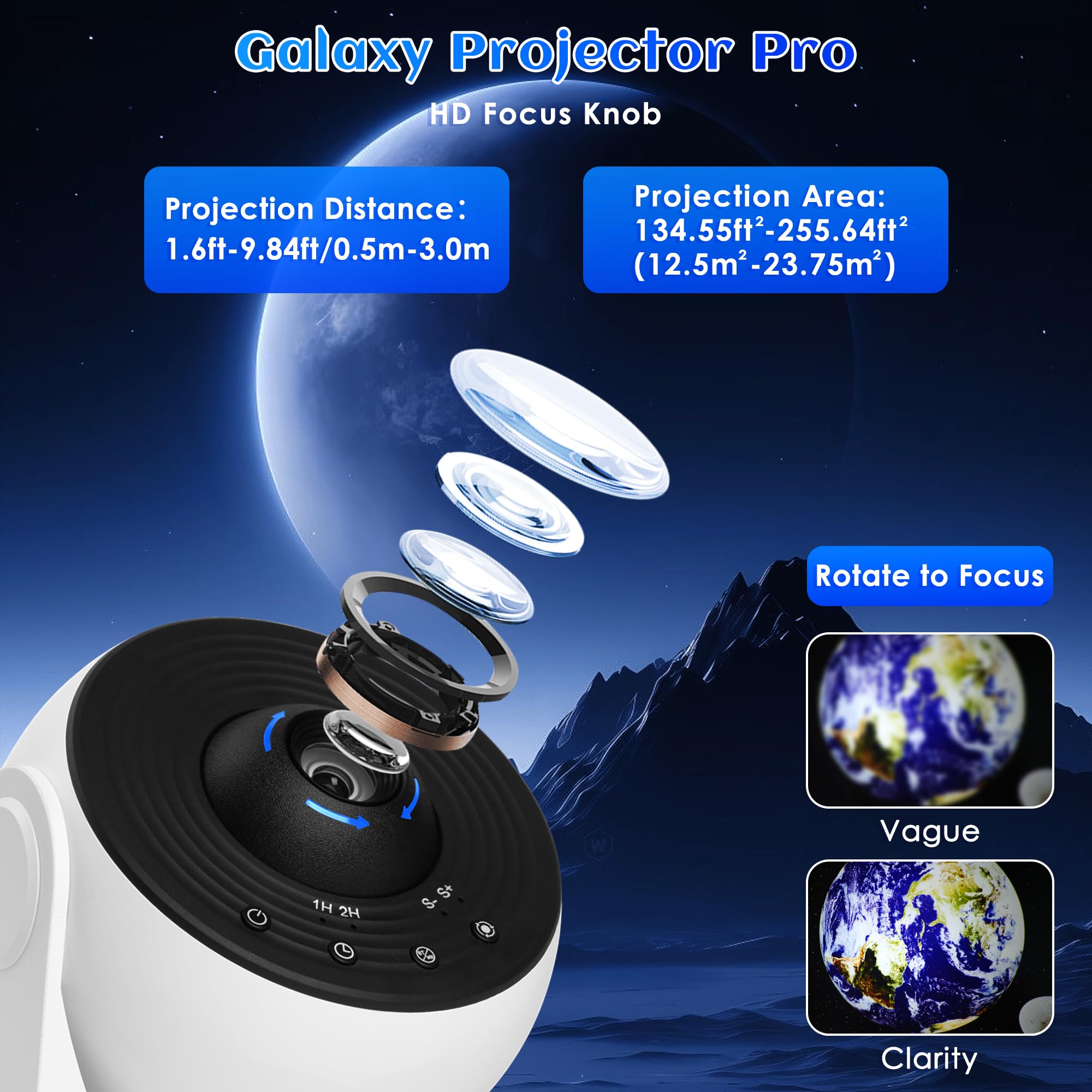 Ysonla Galaxy Pro timer display helps schedule relaxing night ambiance.