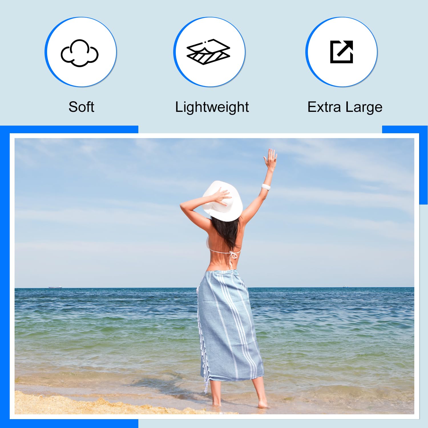 YSYJ Turkish towel blue sand-free surface keeps footprints clean for families.