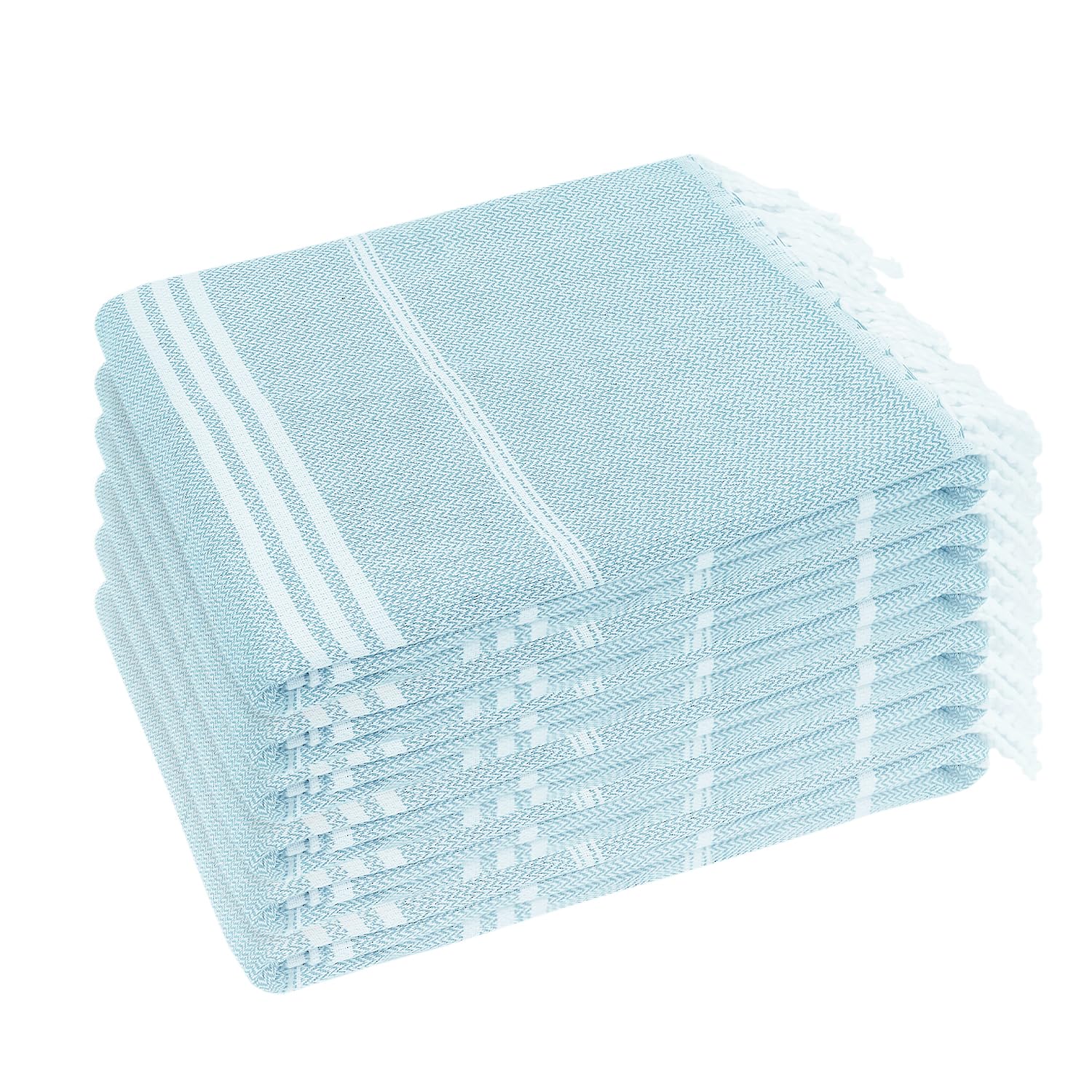 YSYJ Turkish Beach Towel 6-Pack folded blue for soft comfort on the go.