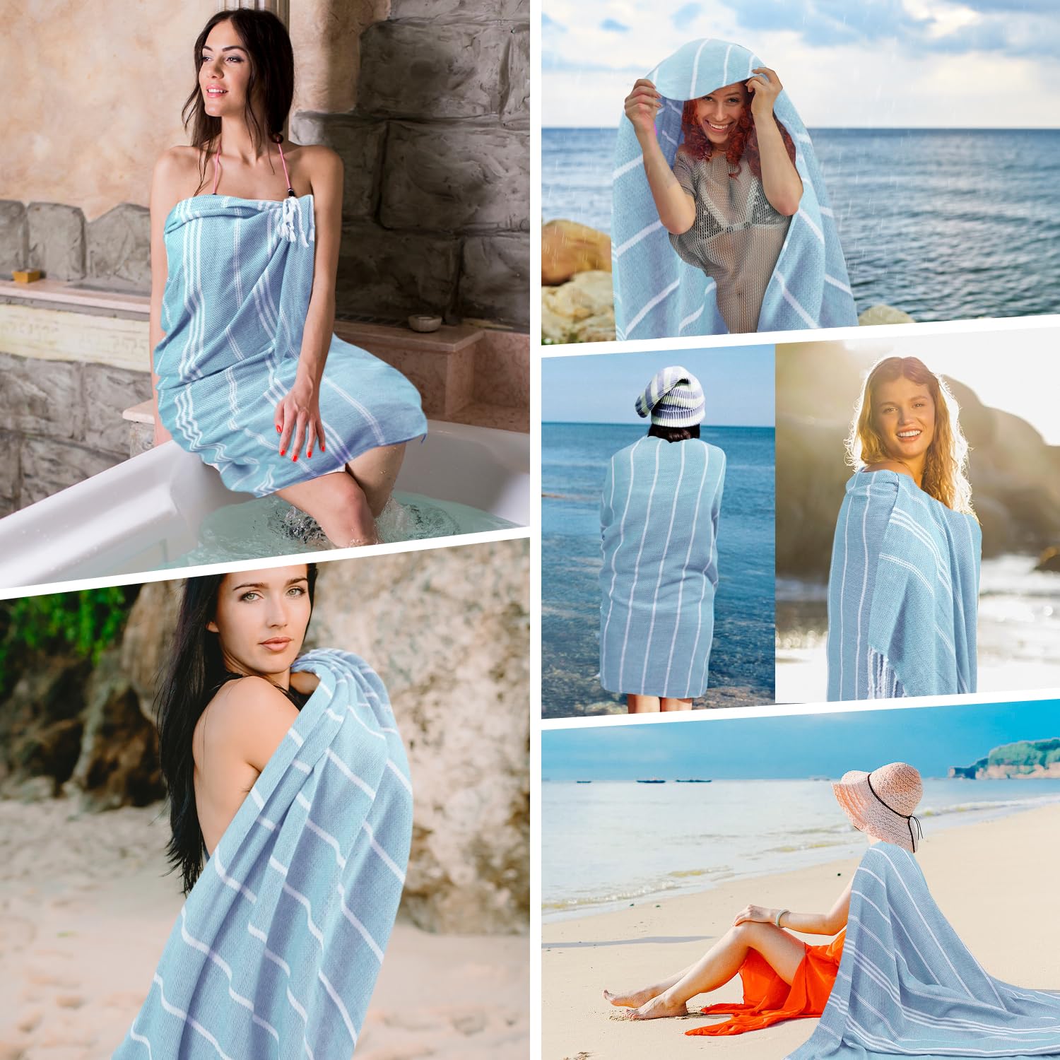 YSYJ blue Turkish beach towel 36x71 ideal for beach and pool use