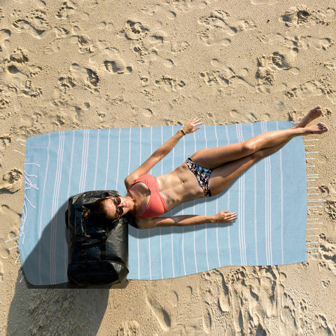 YSYJ blue Turkish beach towel 36x71 gift-ready package for gatherings