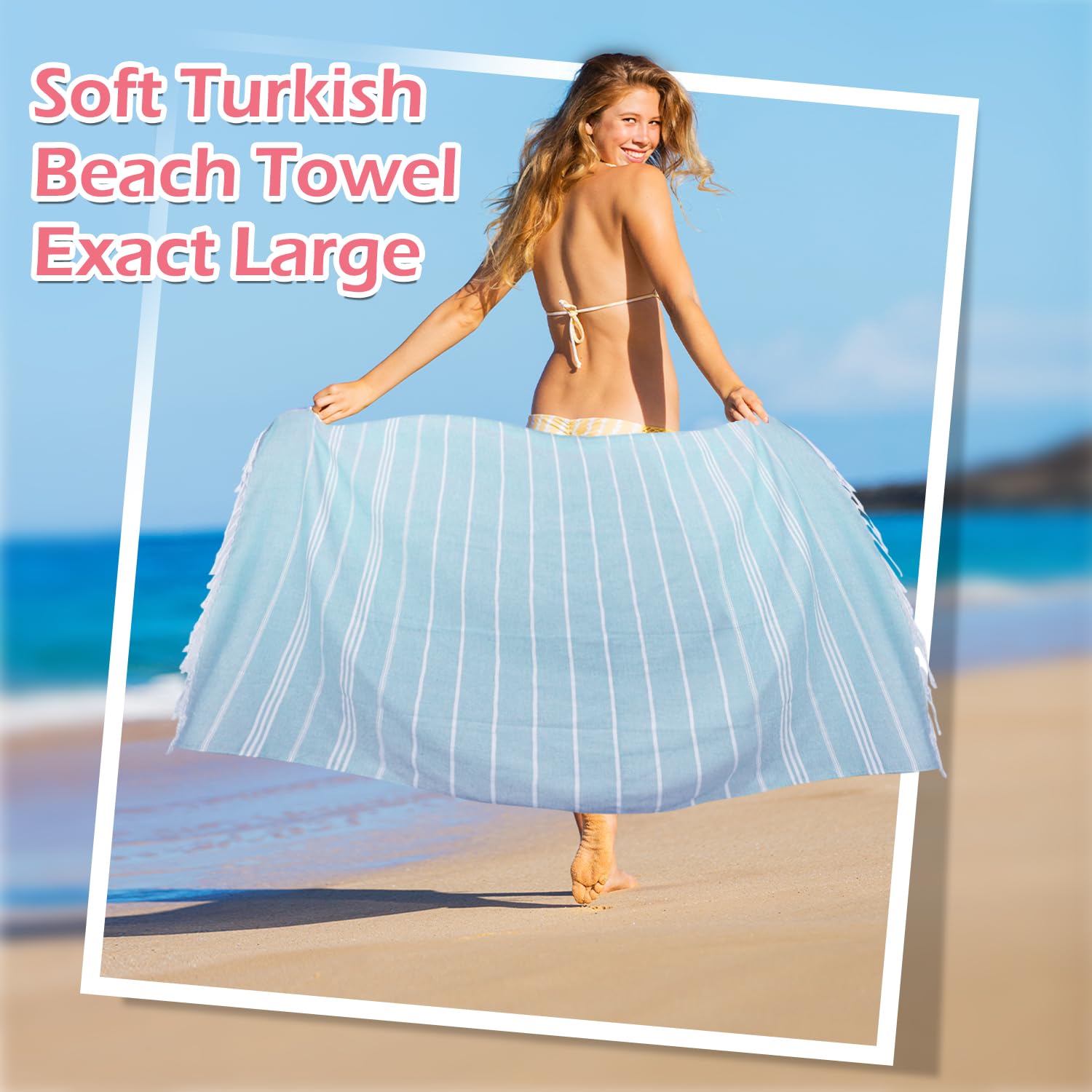 YSYJ blue Turkish beach towel 36x71 packable lightweight on the go