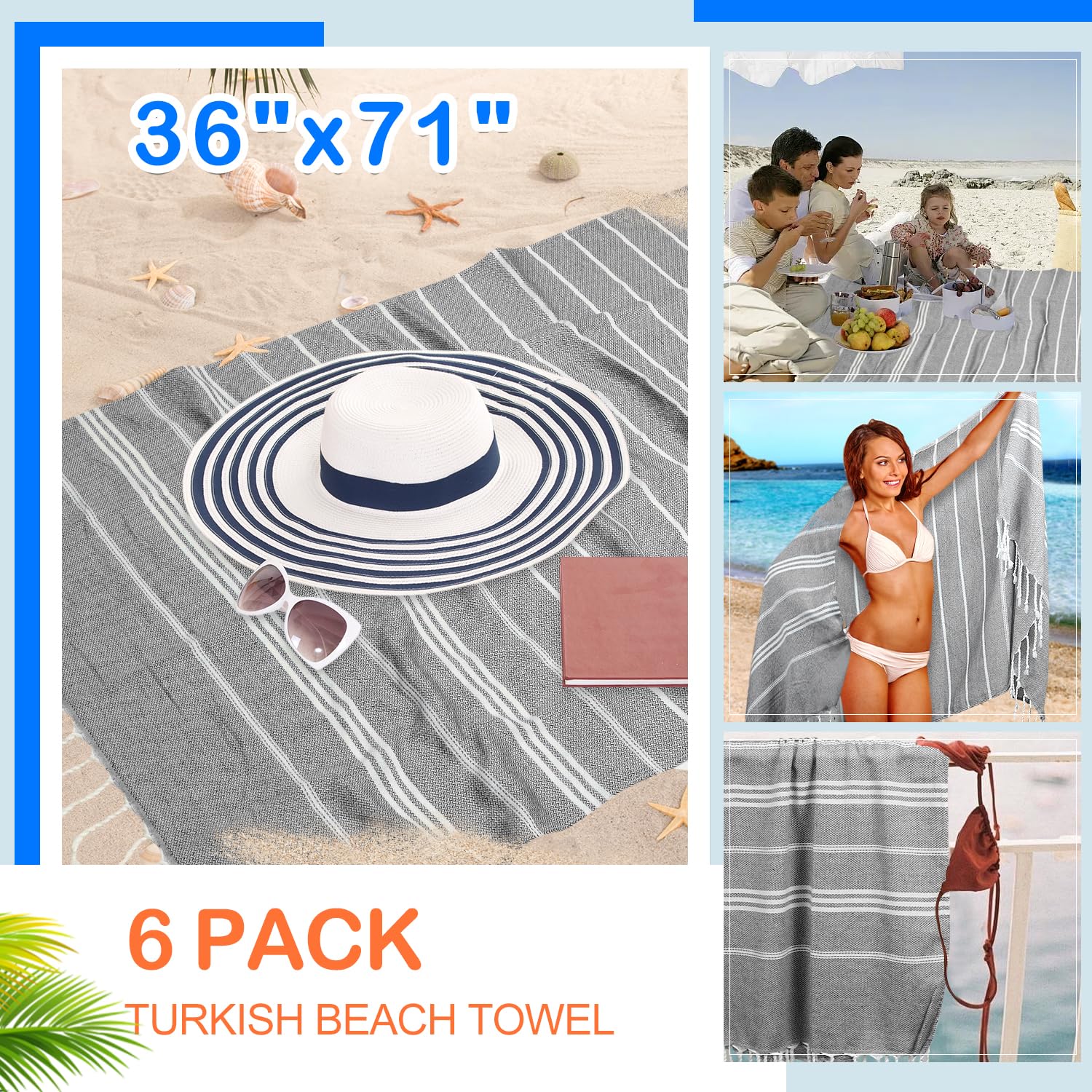 YSYJ Turkish Beach Towel oversized 36x71 inch laid flat for sunbathing.