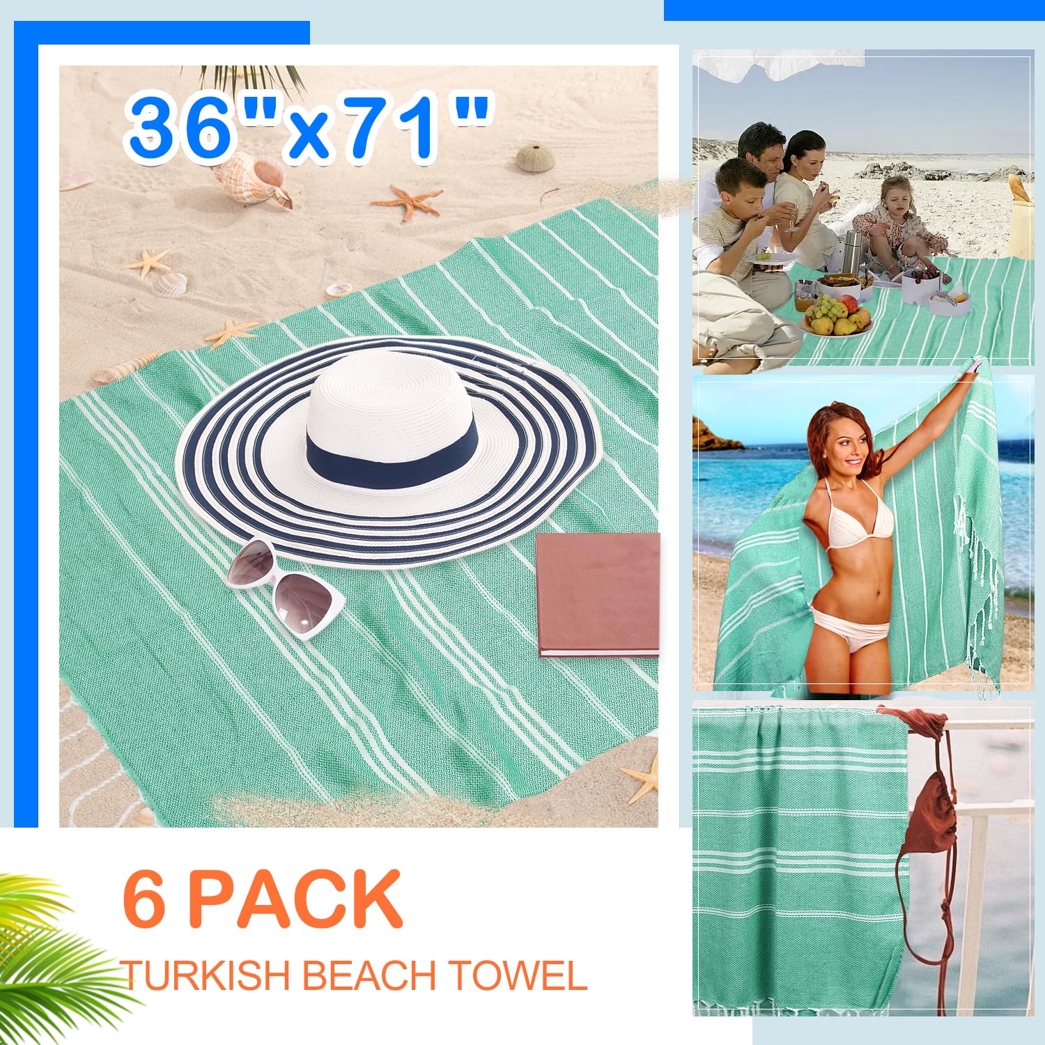 YSYJ Turkish Beach Towel teal close-up texture soft cotton feel