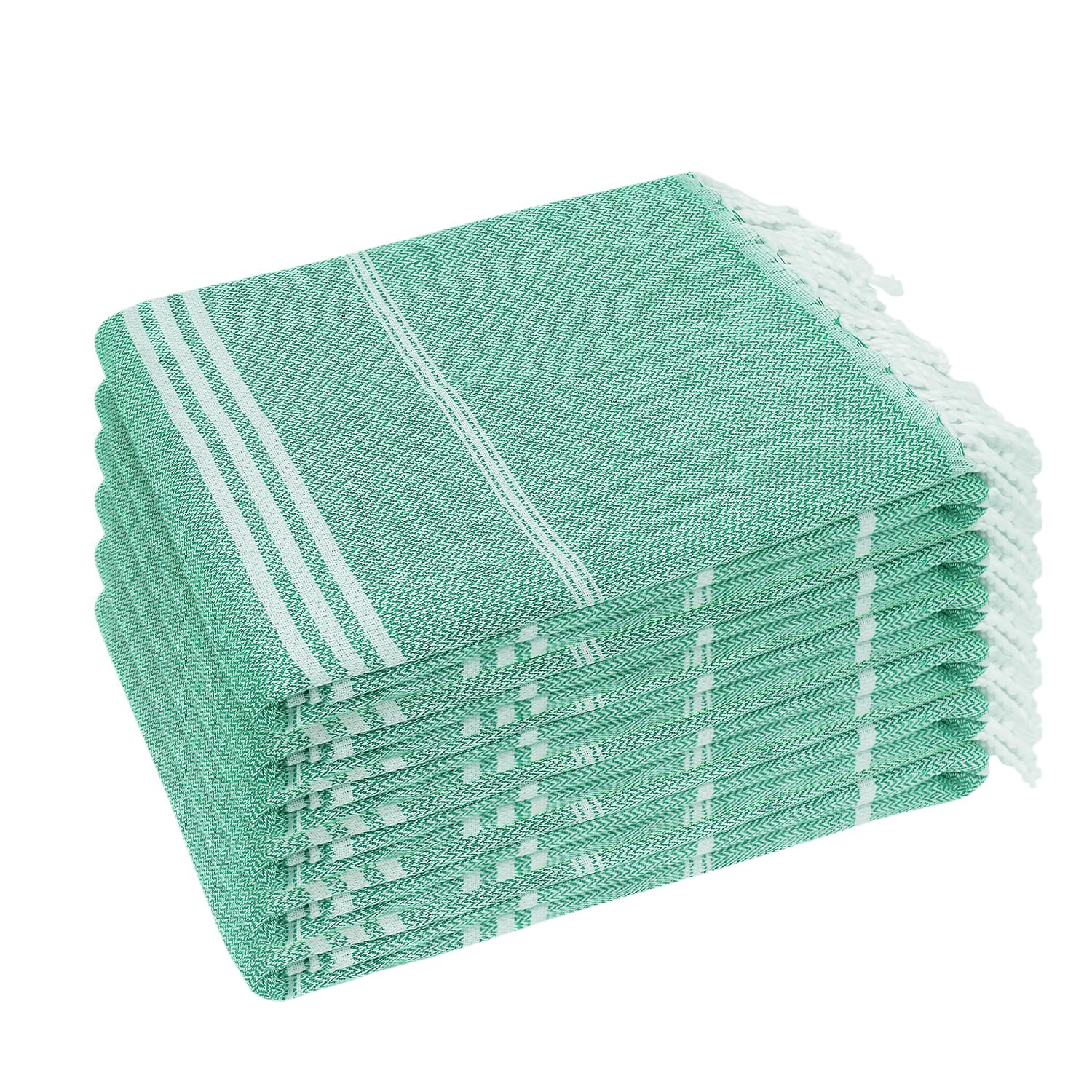 YSYJ Turkish Beach Towel six-pack in teal on display for beach lounging