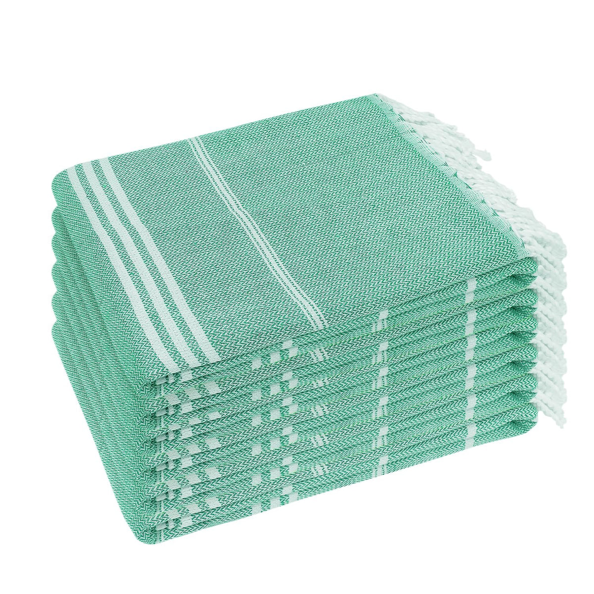 YSYJ Turkish Beach Towel six-pack in teal on display for beach lounging