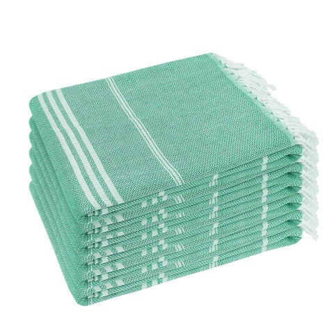 YSYJ Turkish Beach Towel six-pack in teal on display for beach lounging