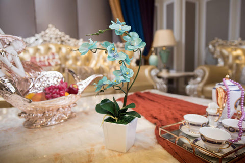 YSZL artificial orchid potted teal shows durable, maintenance free beauty