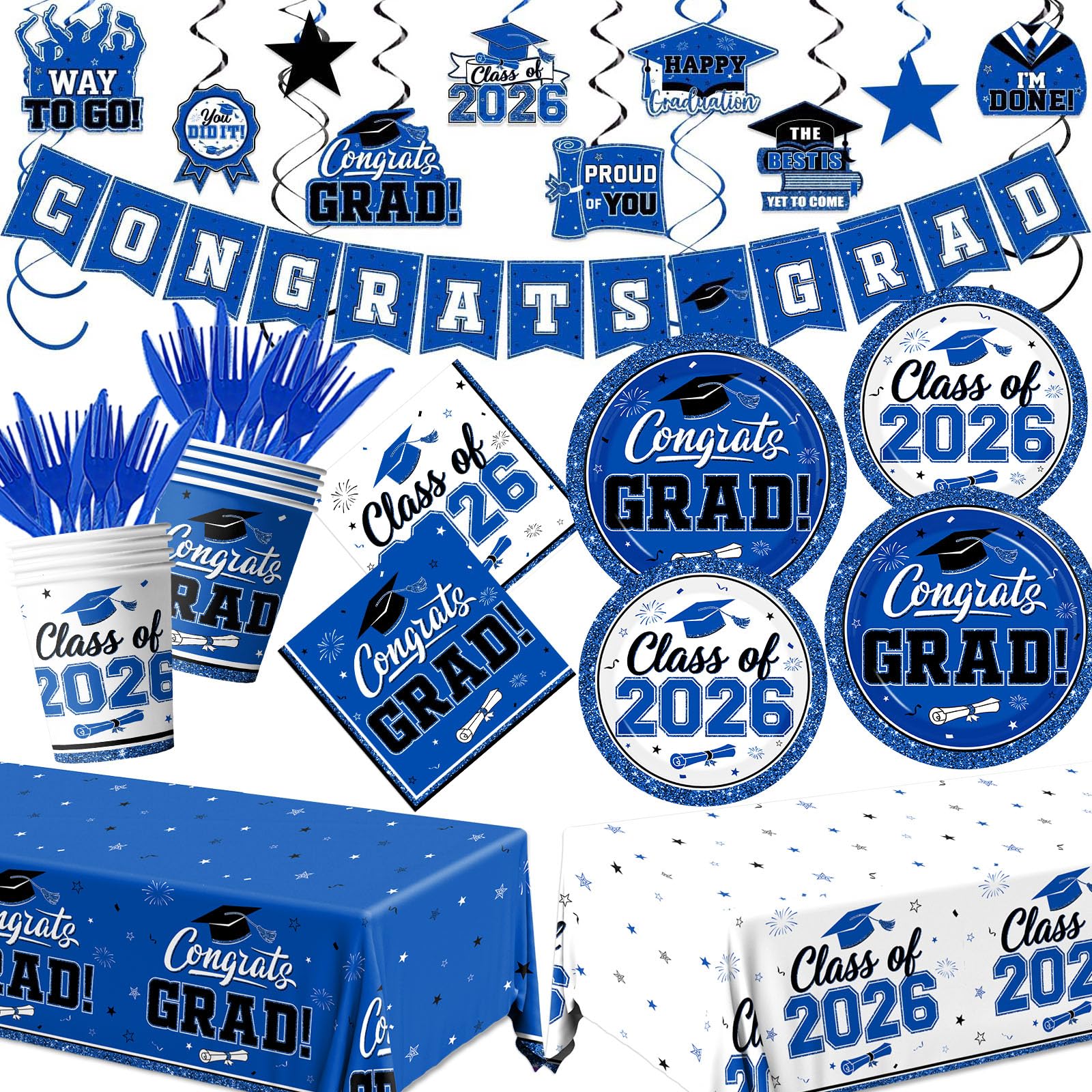 YTGUVBK blue grad dinner plates 9in add a cohesive, festive look to party tables.