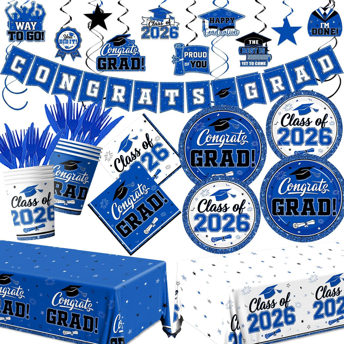 YTGUVBK blue grad dinner plates 9in add a cohesive, festive look to party tables.