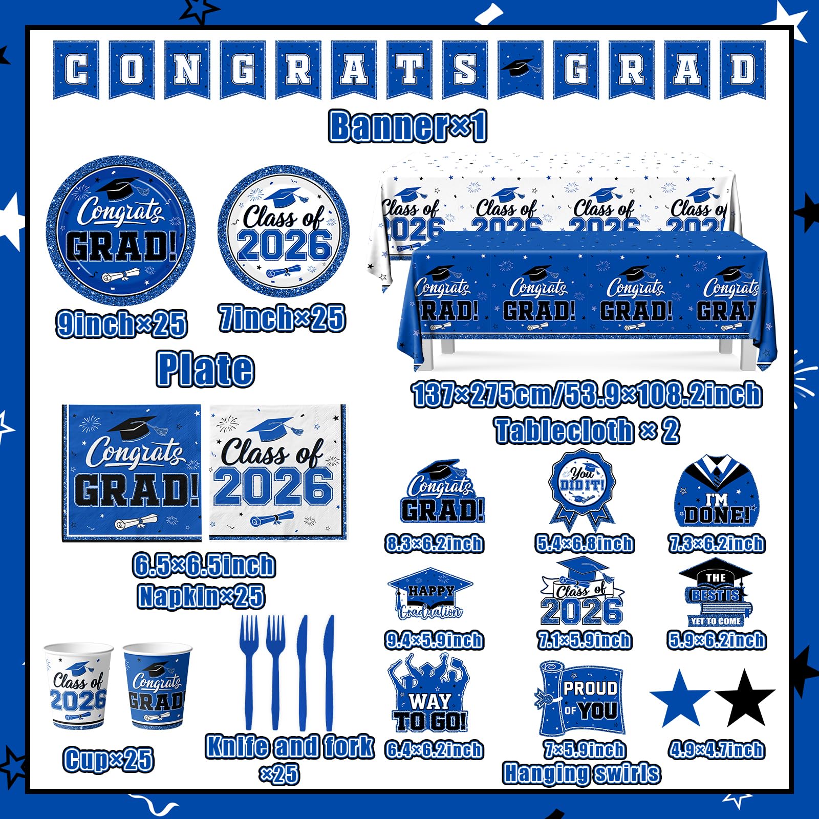 YTGUVBK grad cups blue white, spill-resistant for easy refreshment during celebrations.