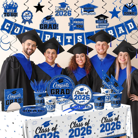 YTGUVBK grad tablecloth banner blue-white design elevates photo-worthy graduation setups.