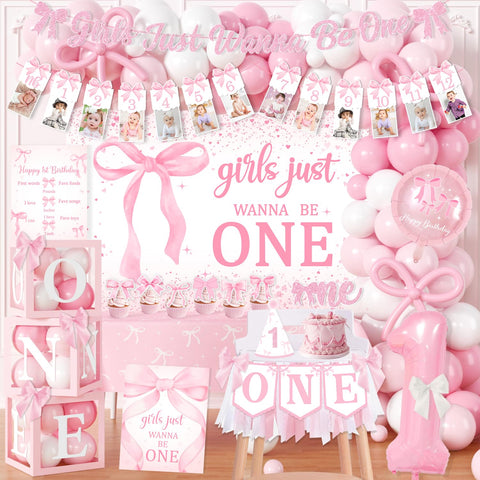 YTGUVBK pink bow arch backdrop enhances first birthday photo moments