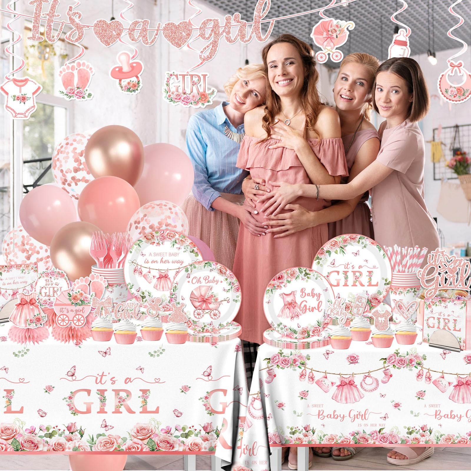 YTGUVBK pink floral balloons add festive color and party mood.
