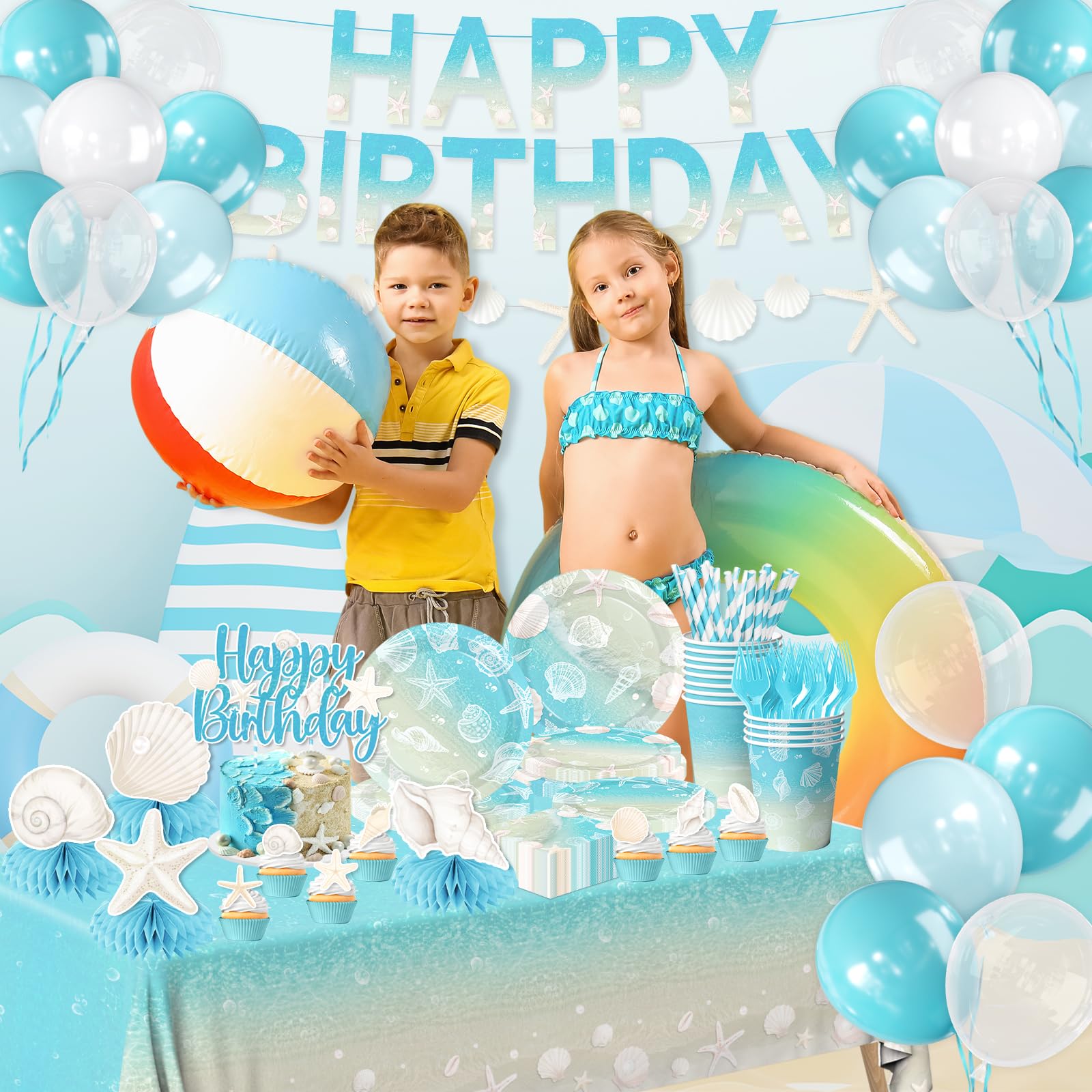 YTGUVBK cake toppers complete the seaside cake look