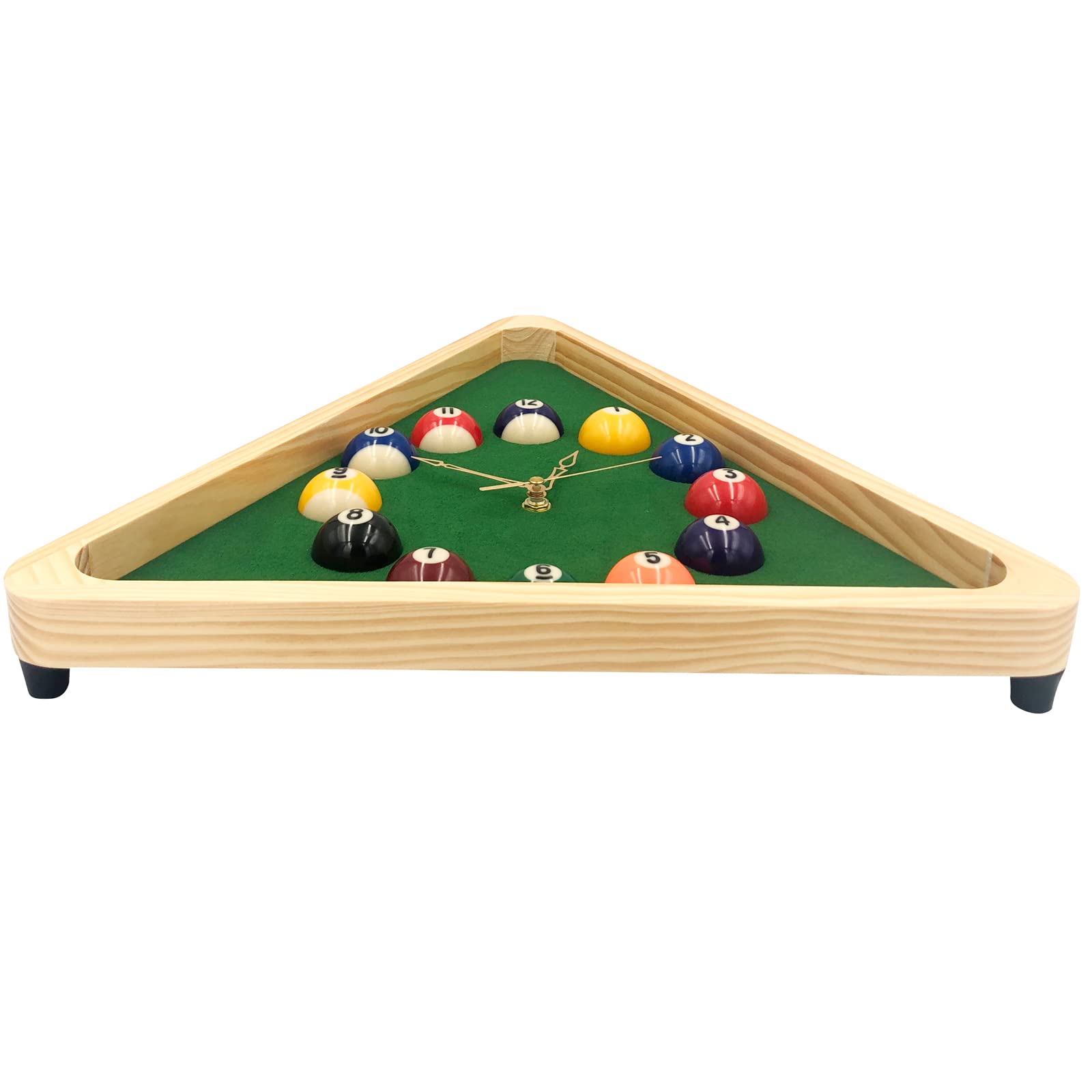 Yuanhe Billiards Pool Ball Clock displays half-ball design as a bold focal point.