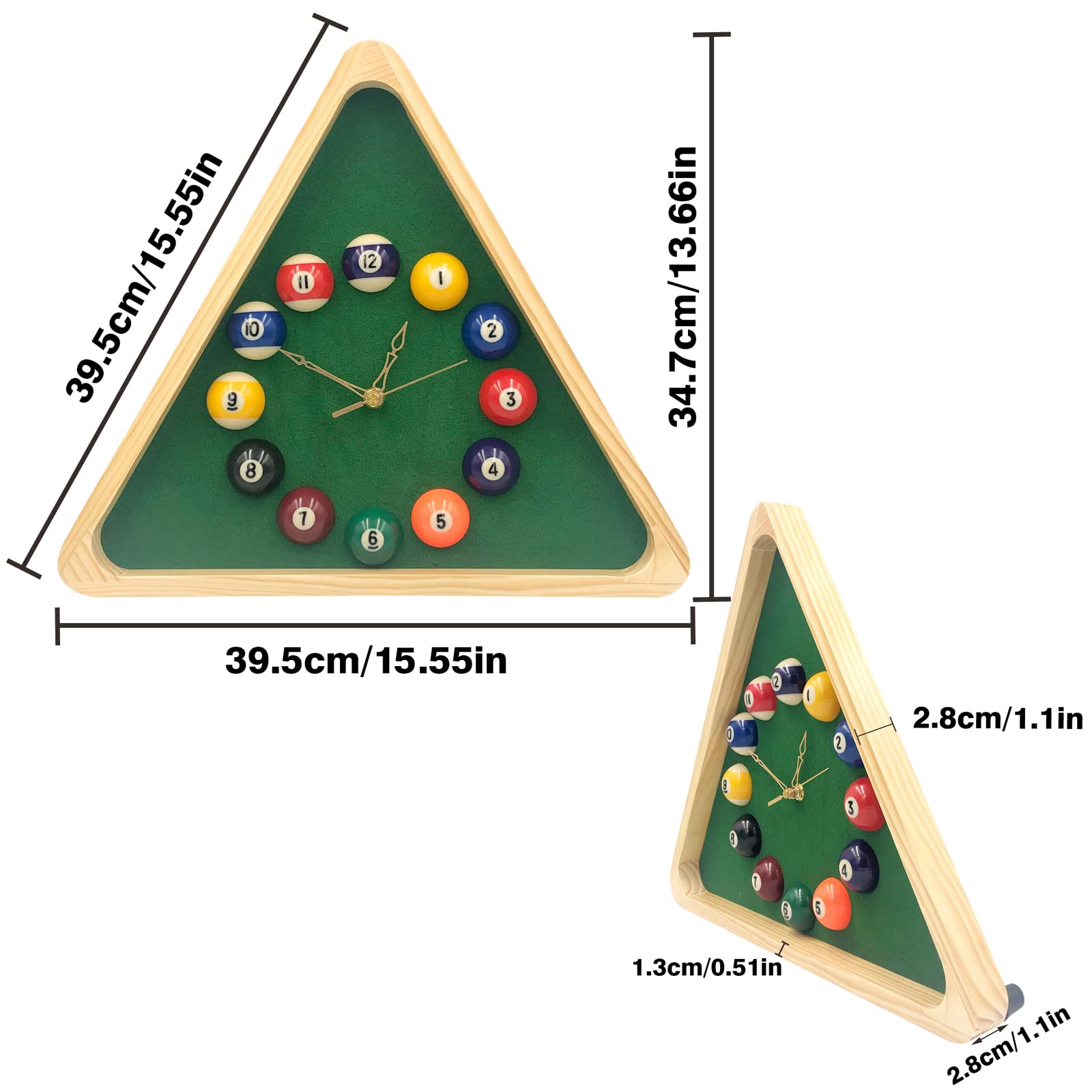Yuanhe Billiards Pool Ball Clock suits living rooms or bars as a wall feature.