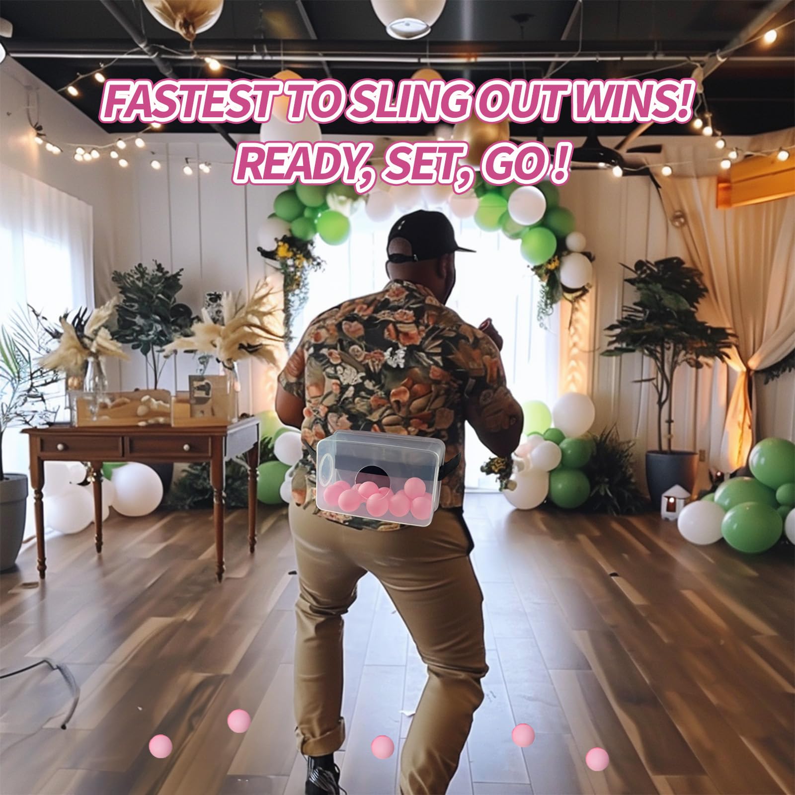 YUBAIHUI baby shower hip-shaking game with ping pong balls for playful challenges.