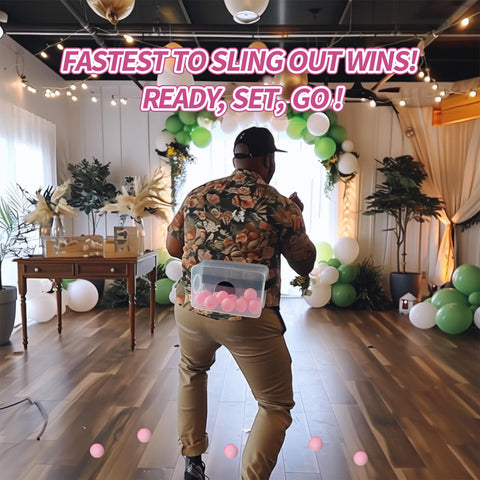 YUBAIHUI baby shower hip-shaking game with ping pong balls for playful challenges.