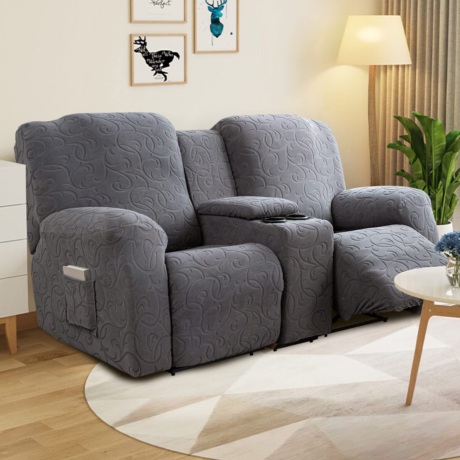 Elastic straps on the YUEANG recliner loveseat cover for secure placement