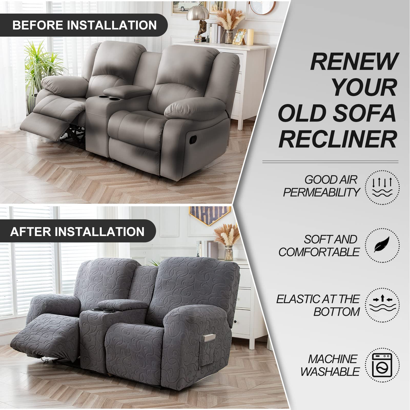 YUEANG recliner loveseat cover being machine washed for easy care