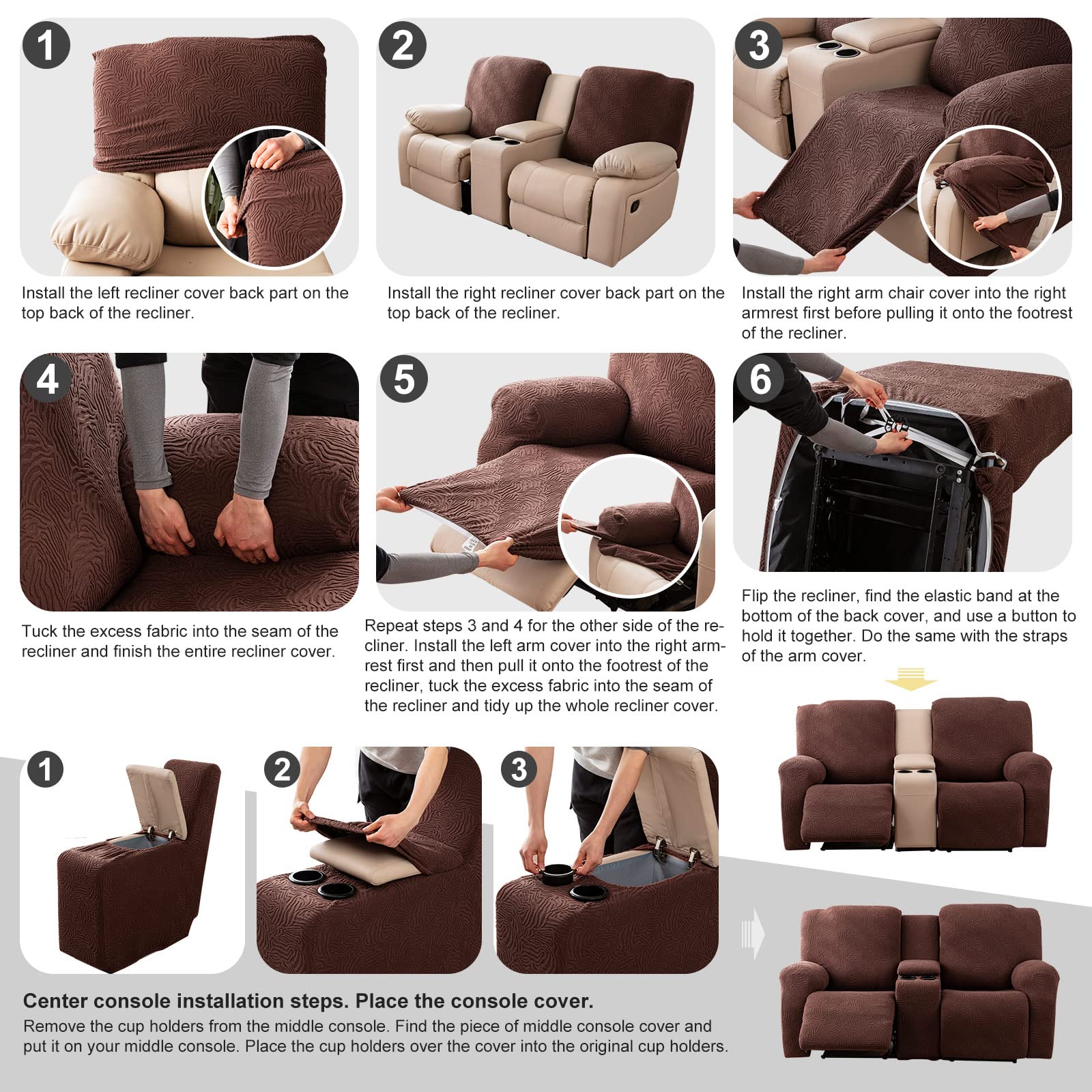 YUEANG recliner loveseat cover pockets for remote and magazine storage