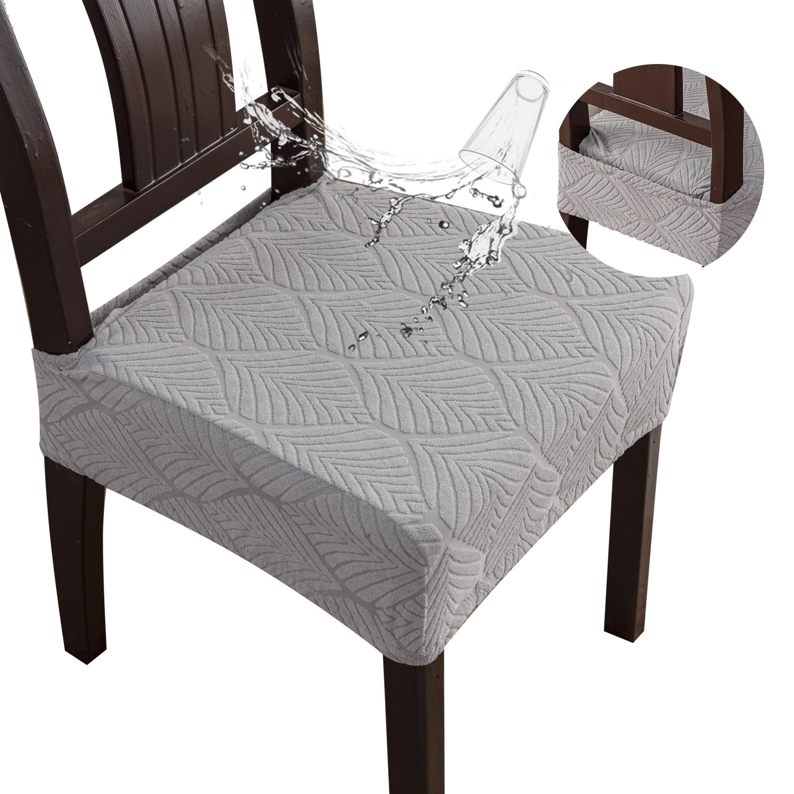 YUEANG leaf-pattern seat cover protects dining chairs from spills.