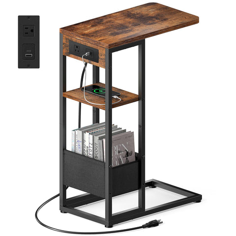 Yuede C-Shaped End Table with charging station beside sofa for easy device access
