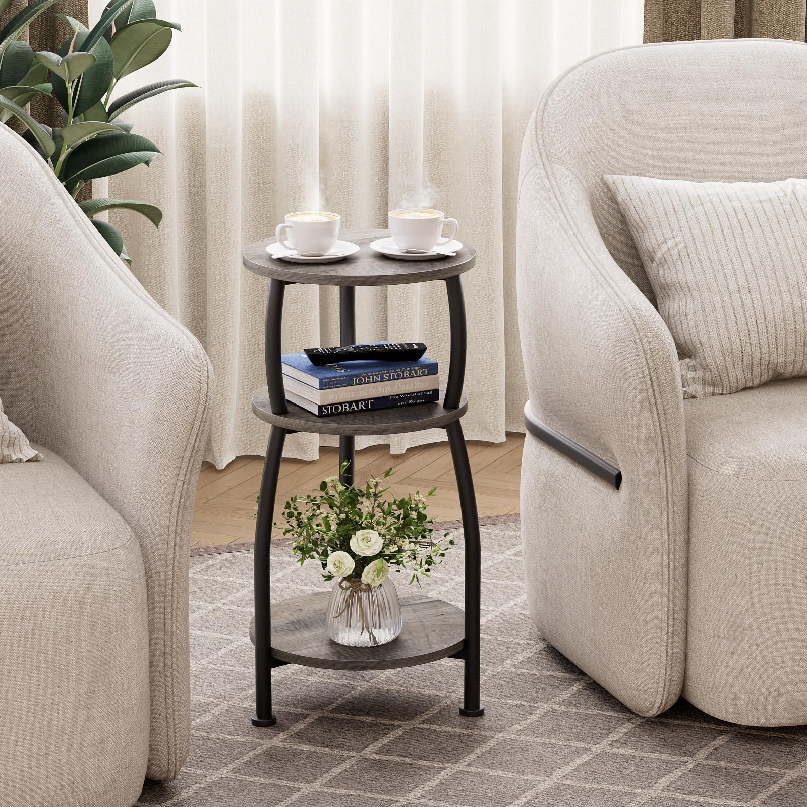 Yuede grey finish with black legs enhances versatile decor.