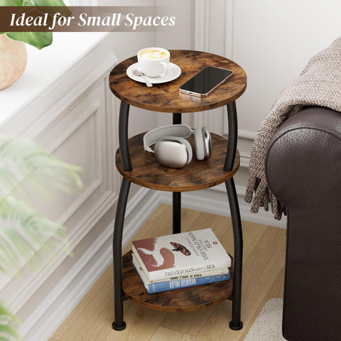 Yuede industrial side table in rustic brown finish for living rooms.