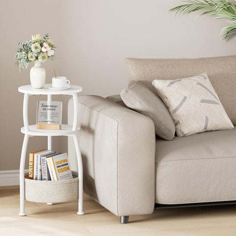 Yuede 3-tier round end table with middle shelf for books and decor