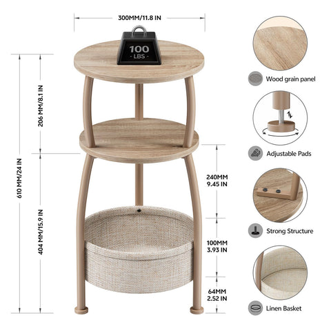 Yuede round end table delivers sturdy base for lamps and drinks.