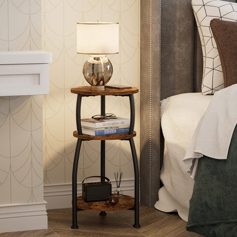 Yuede round end table with a sturdy metal frame and rounded edges.