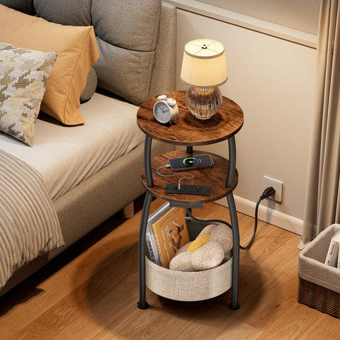 Yuede three-tier shelves provide extra space for lamps, books, and decor.