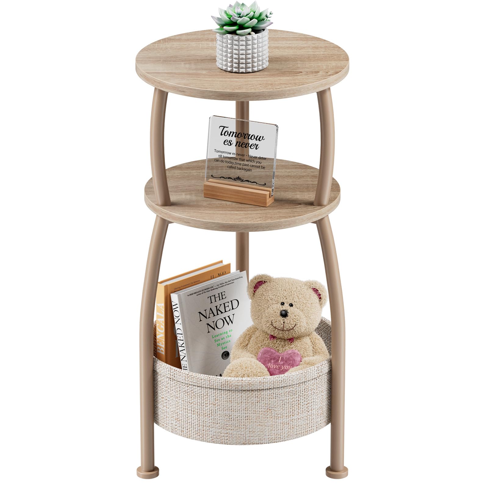 Yuede small side table with 3-tier round top for organized surface space.
