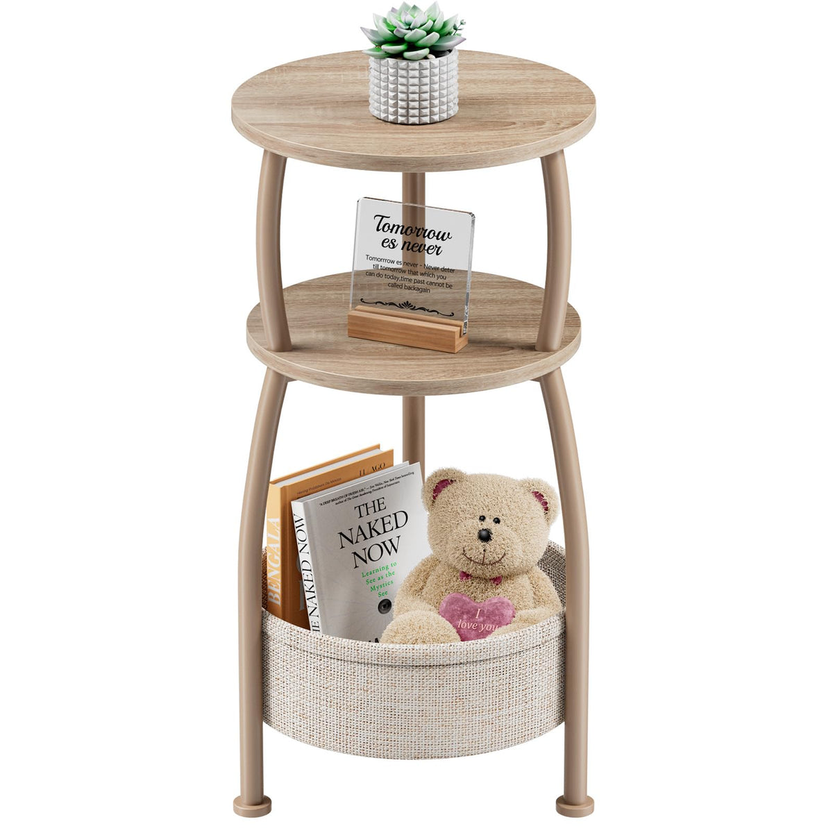 Yuede small side table with 3-tier round top for organized surface space.