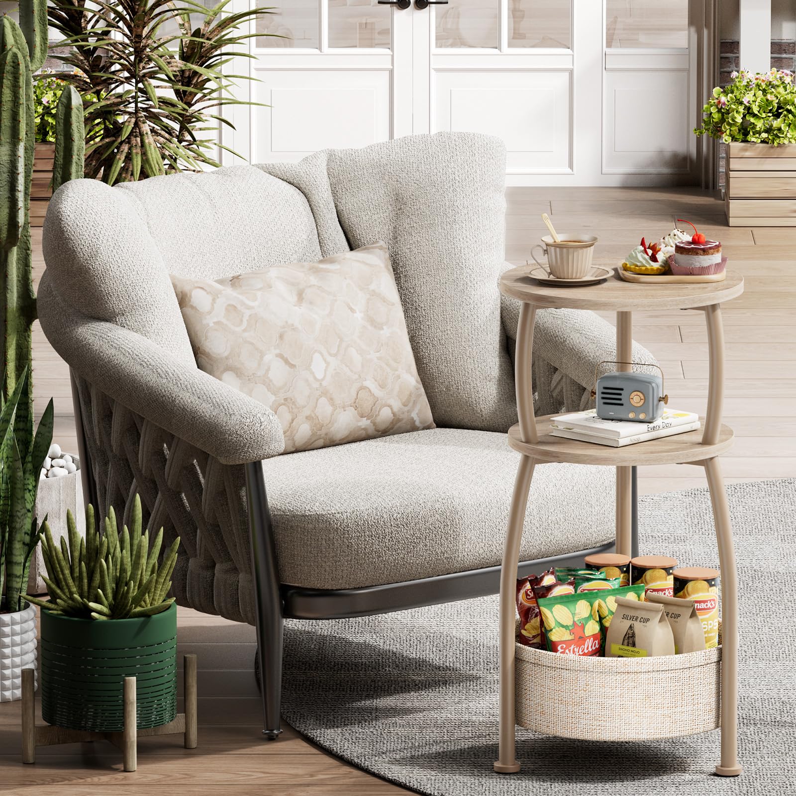 Yuede 11.81-inch surface holds drinks, lamps, or decor.