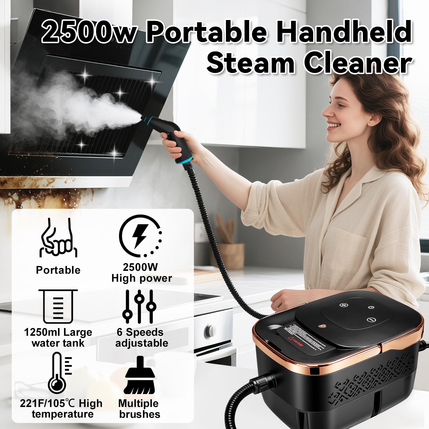 Yueidung steam cleaner adjustable gear dial for surface-specific settings.
